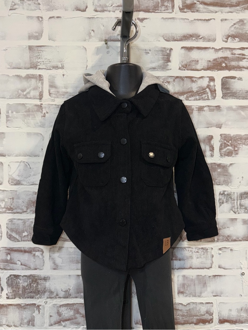 Little Bipsy Black Corduroy Jacket with Gray Hood